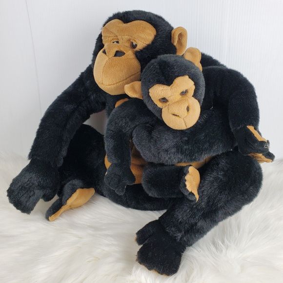 E&J Prima Black Brown Monkey Chimpanzee Ape Mom Mother Baby Plush 19" - Picture 2 of 10
